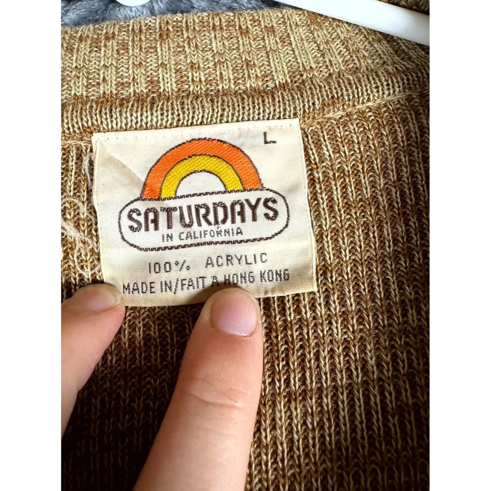 VTG Saturdays In‎ California Sweater Mens Large Multicolor Striped Johnny Collar